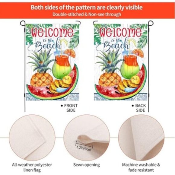 Summer Style Garden Welcome Flag Double-Sided Burlap 12 × 18 Inch Beach Flag NIP - Picture 3 of 5